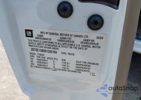 2006 GMC Sierra 1500 Slt z USA, uszkodzony, nr VIN 2GTEC13N561335164